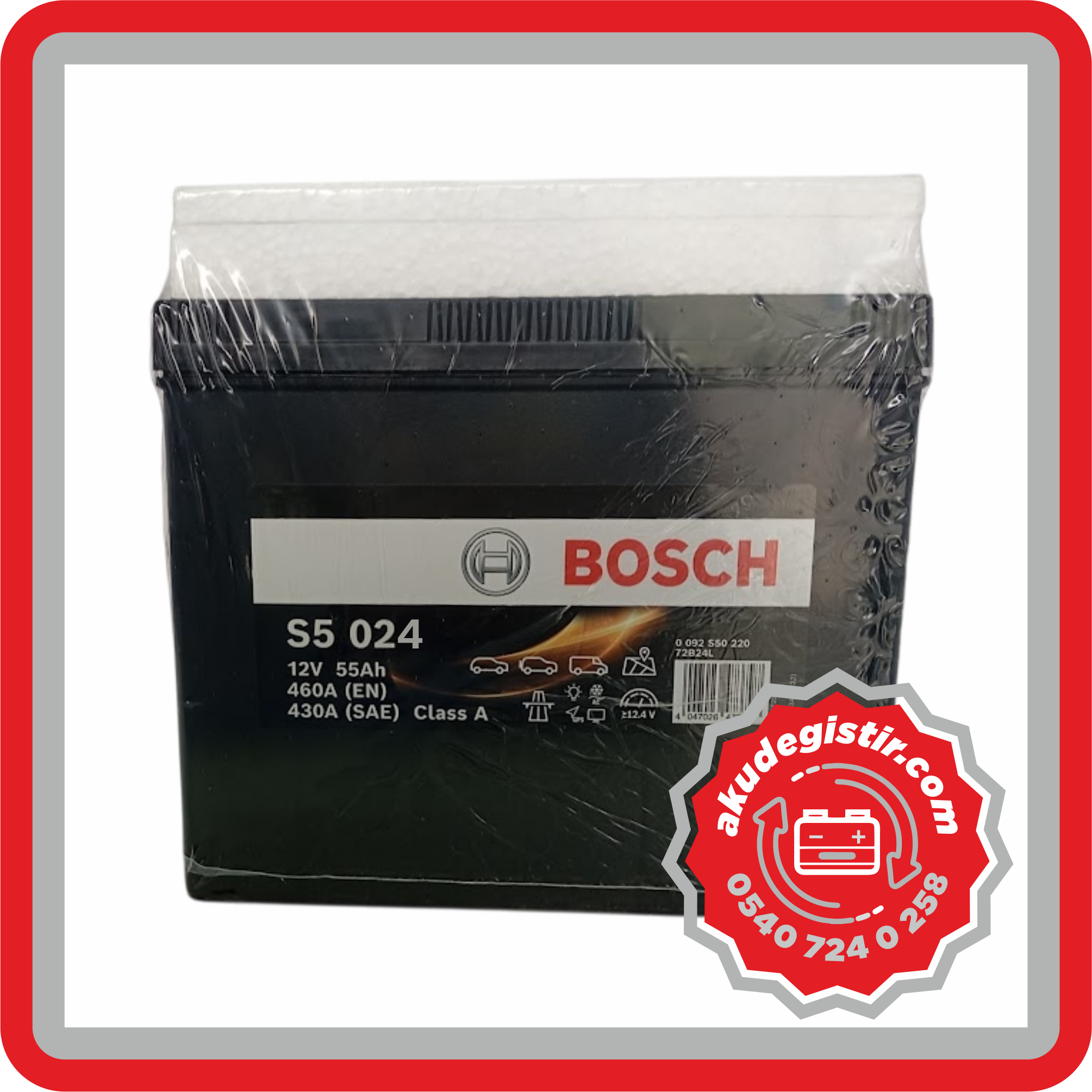 Bosch 55 Ah Yüksek Ters Kutup Asya Tip Akü