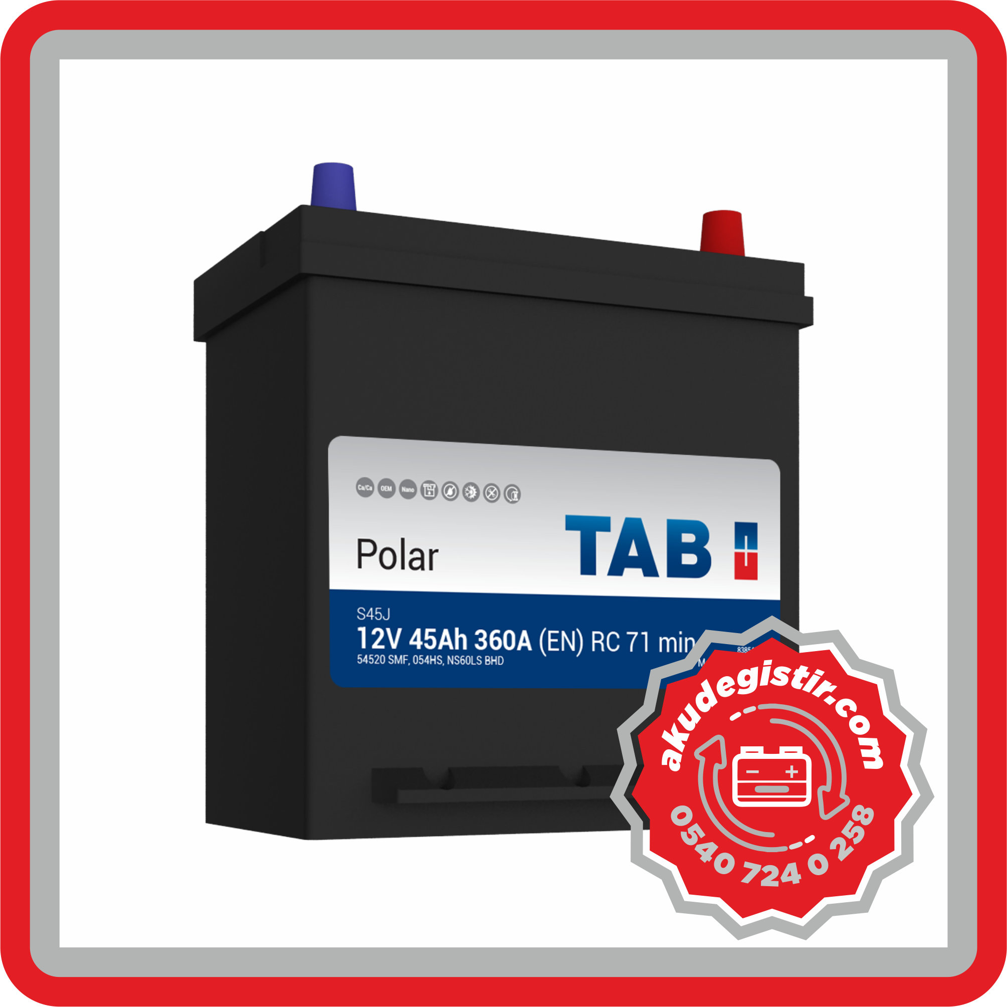 TAB 45AH Japon Asya Tip Yüksek Kutup Akü